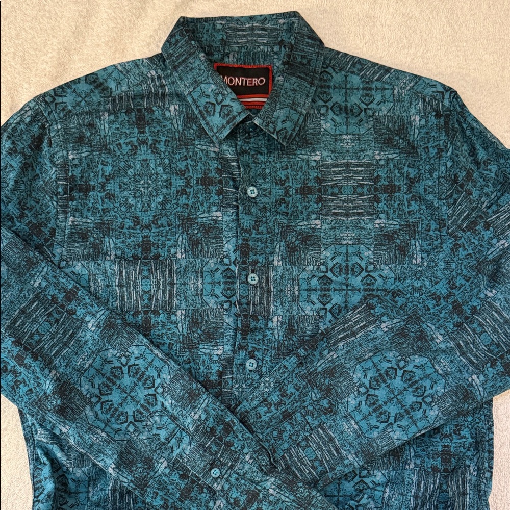 VTG Montero Jeans Geometric Batik Pattern Button Down Shirt Western 90s Boho